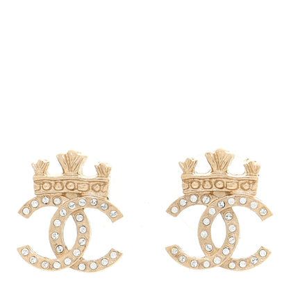 Chanel Crystal CC Crown Earrings Gold 1 of 5
