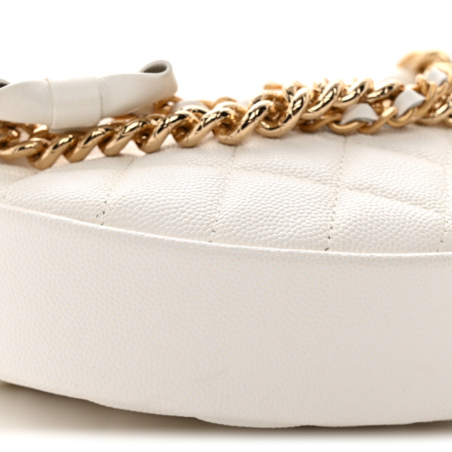 Chanel Shiny Caviar Quilted Bow Pouch Hobo White 9 of 13