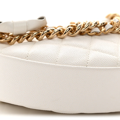 Chanel Shiny Caviar Quilted Bow Pouch Hobo White 9 of 13