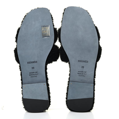 Hermes Woolskin Oran Sandals 39 Black 4 of 4