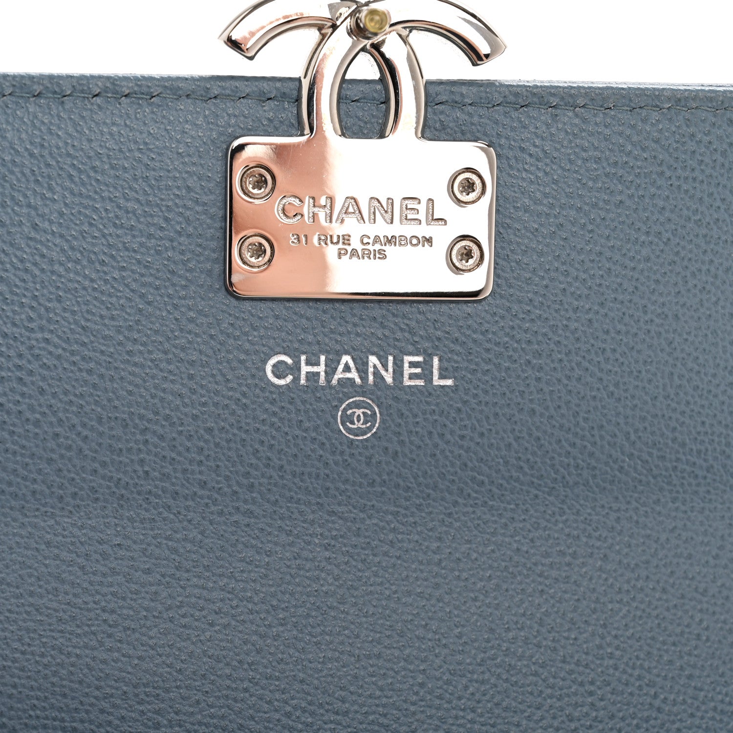 Chanel Grained Calfskin Quilted CC Box Flap Wallet Blue 6 of 13