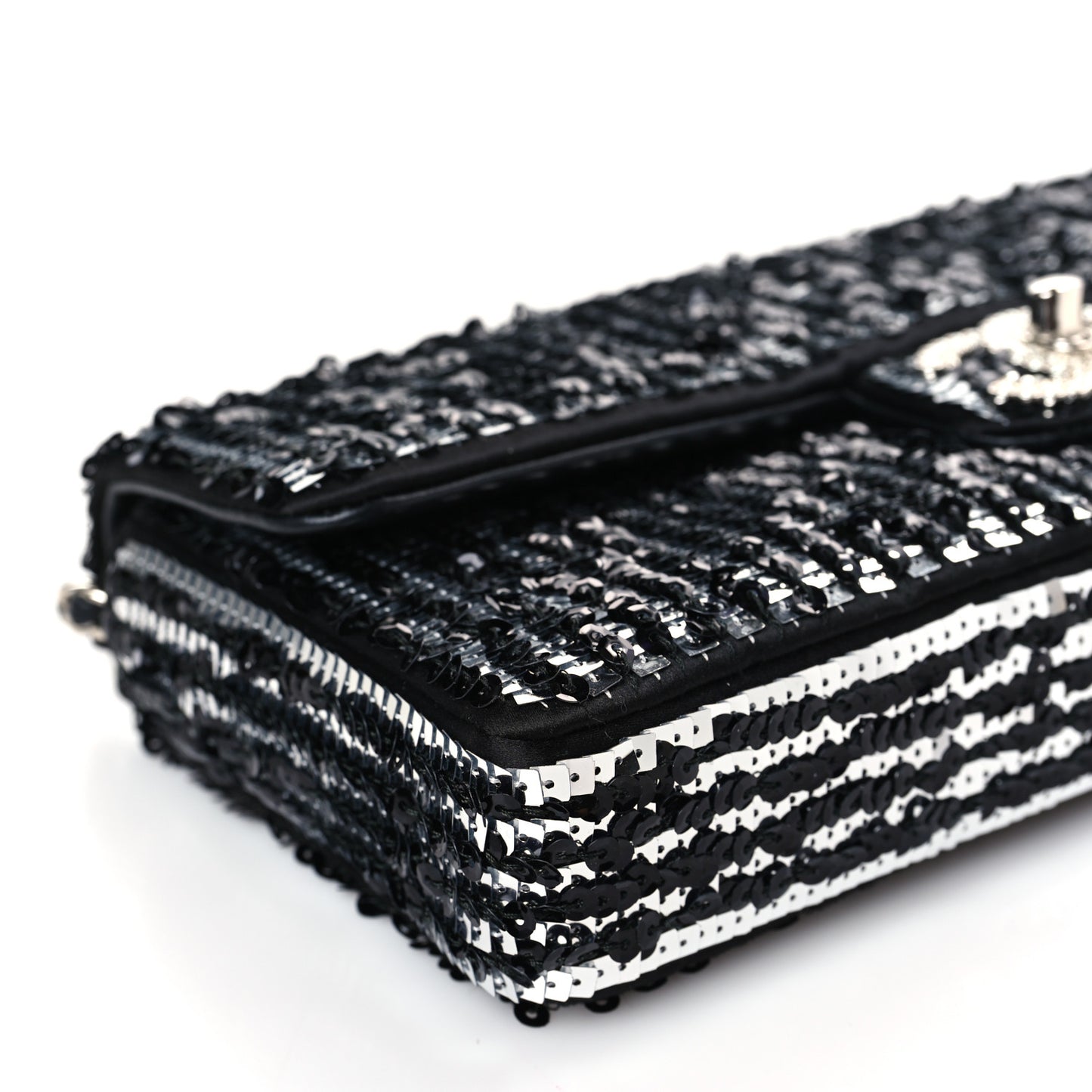 Sequin Quilted Pearl CC Flap Clutch Black