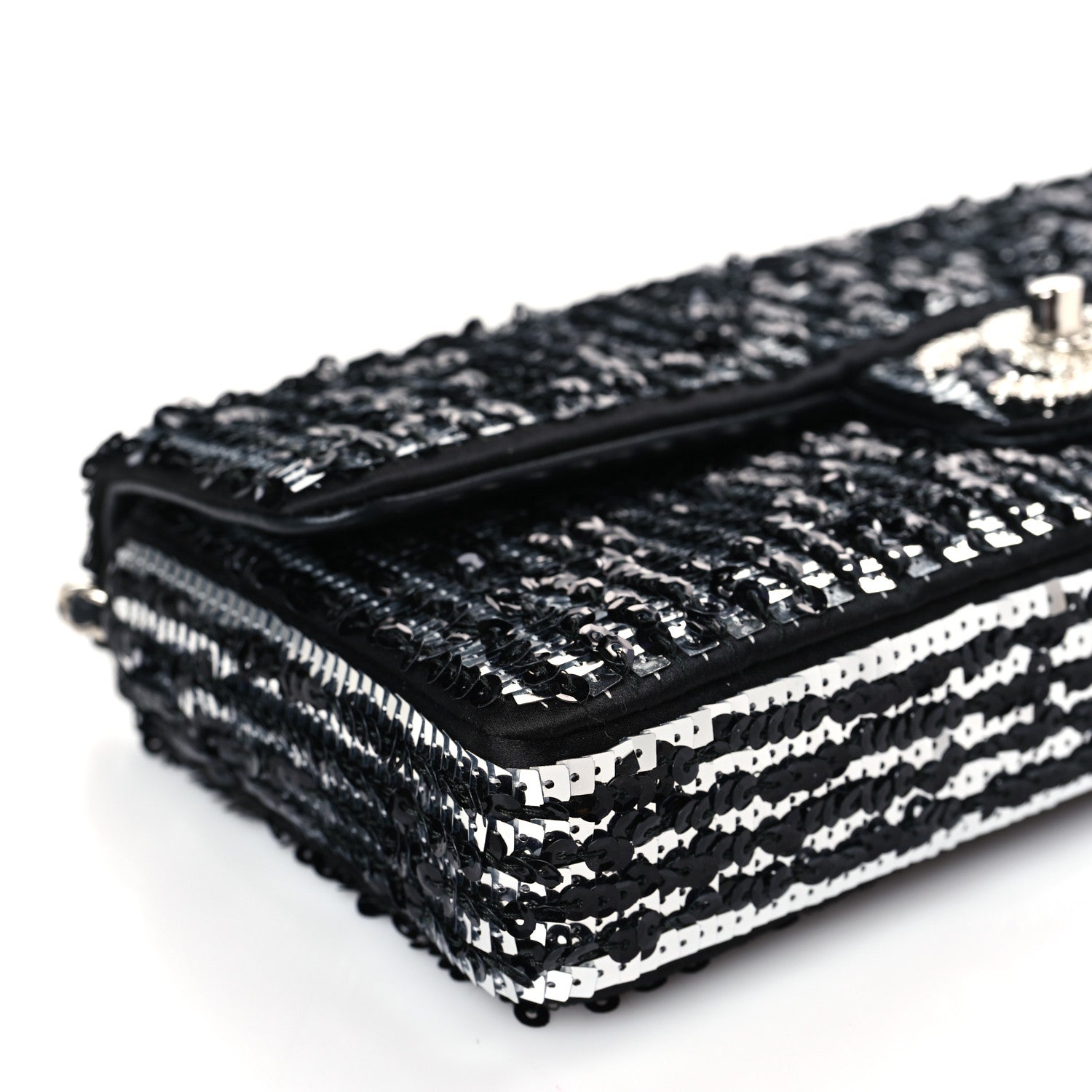 Chanel Sequin Quilted Pearl CC Flap Clutch Black 8 of 10