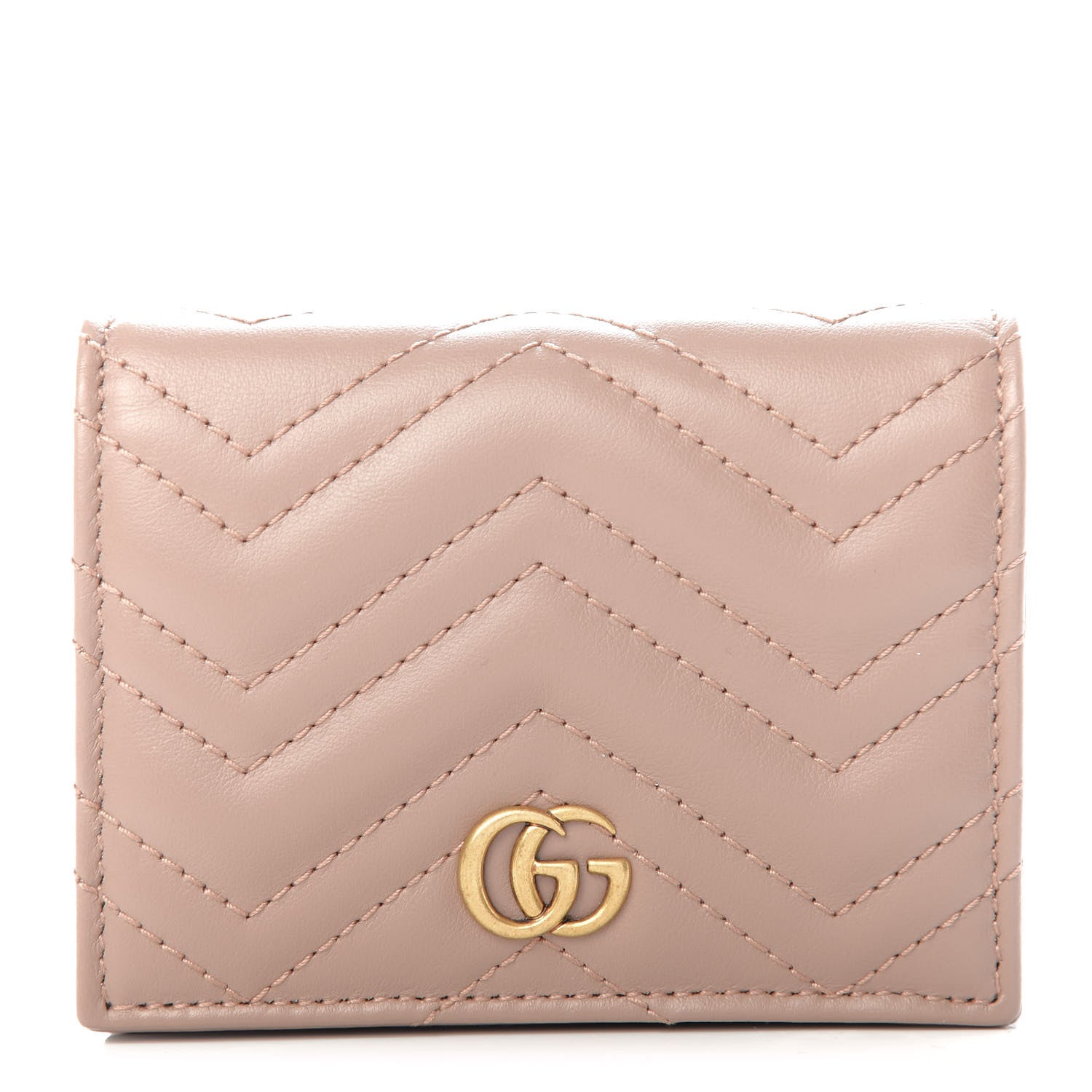 Gucci Calfskin Matelasse GG Marmont Card Case Wallet Porcelain Rose 1 of 8