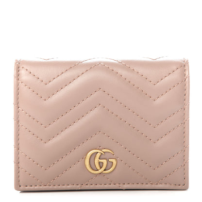 Gucci Calfskin Matelasse GG Marmont Card Case Wallet Porcelain Rose 1 of 8