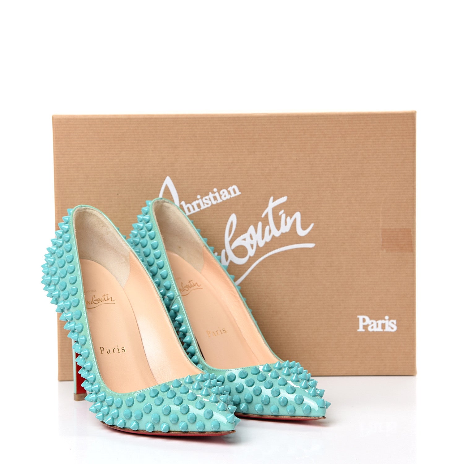 Christian Louboutin Patent Pigalle Spikes 100 Pumps 35 Aquamarine 10 of 10