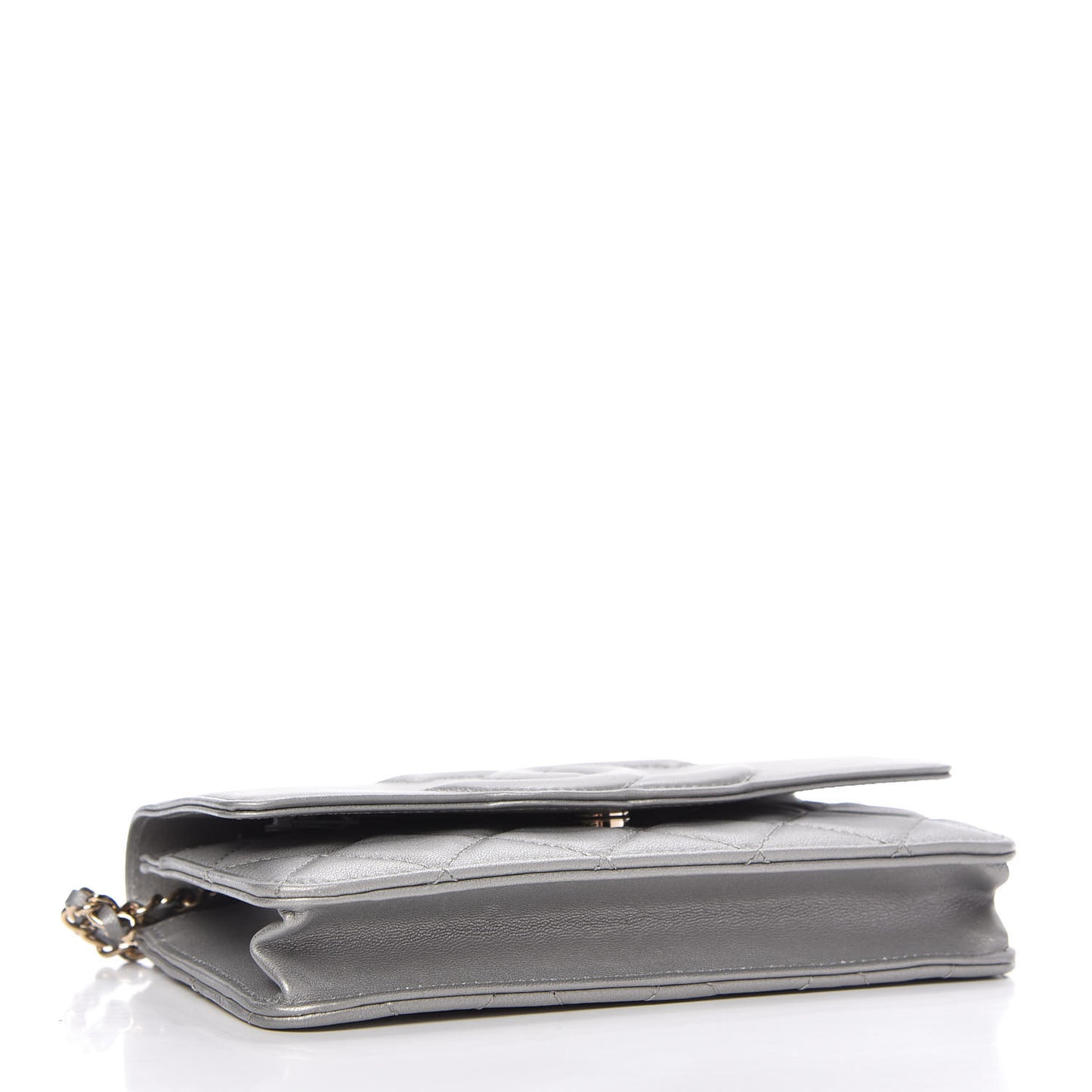 Metallic Goatskin Quilted Timeless CC Wallet On Chain WOC Silver