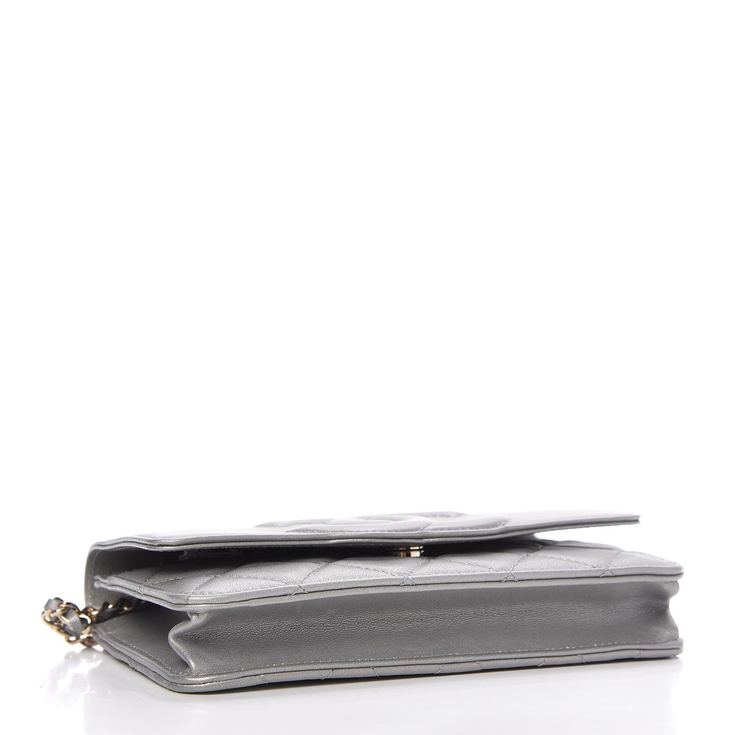 Chanel Metallic Goatskin Quilted Timeless CC Wallet On Chain WOC Silver 4 of 12