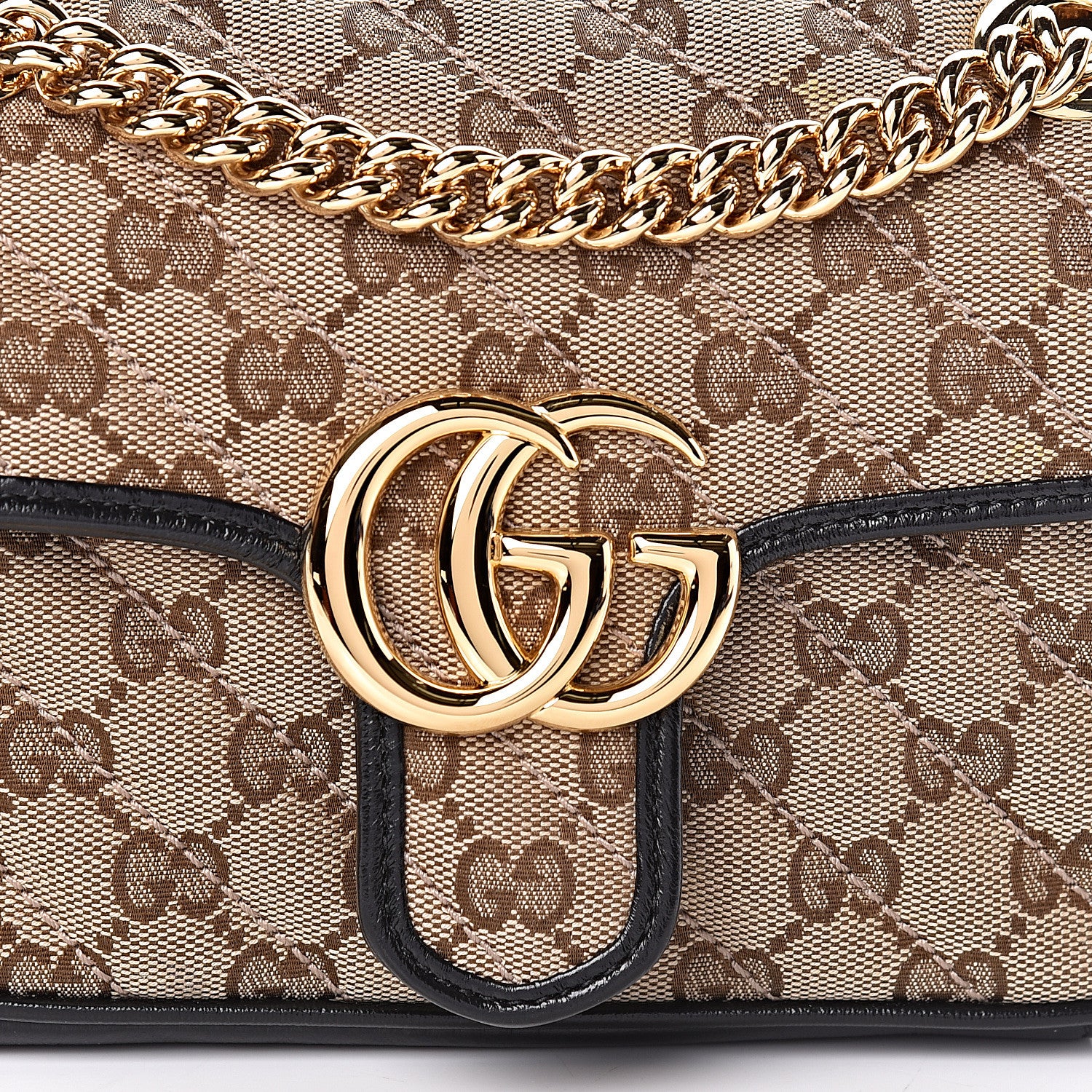 Gucci Monogram Matelasse Diagonal Mini GG Marmont Shoulder Bag Beige Black 10 of 11