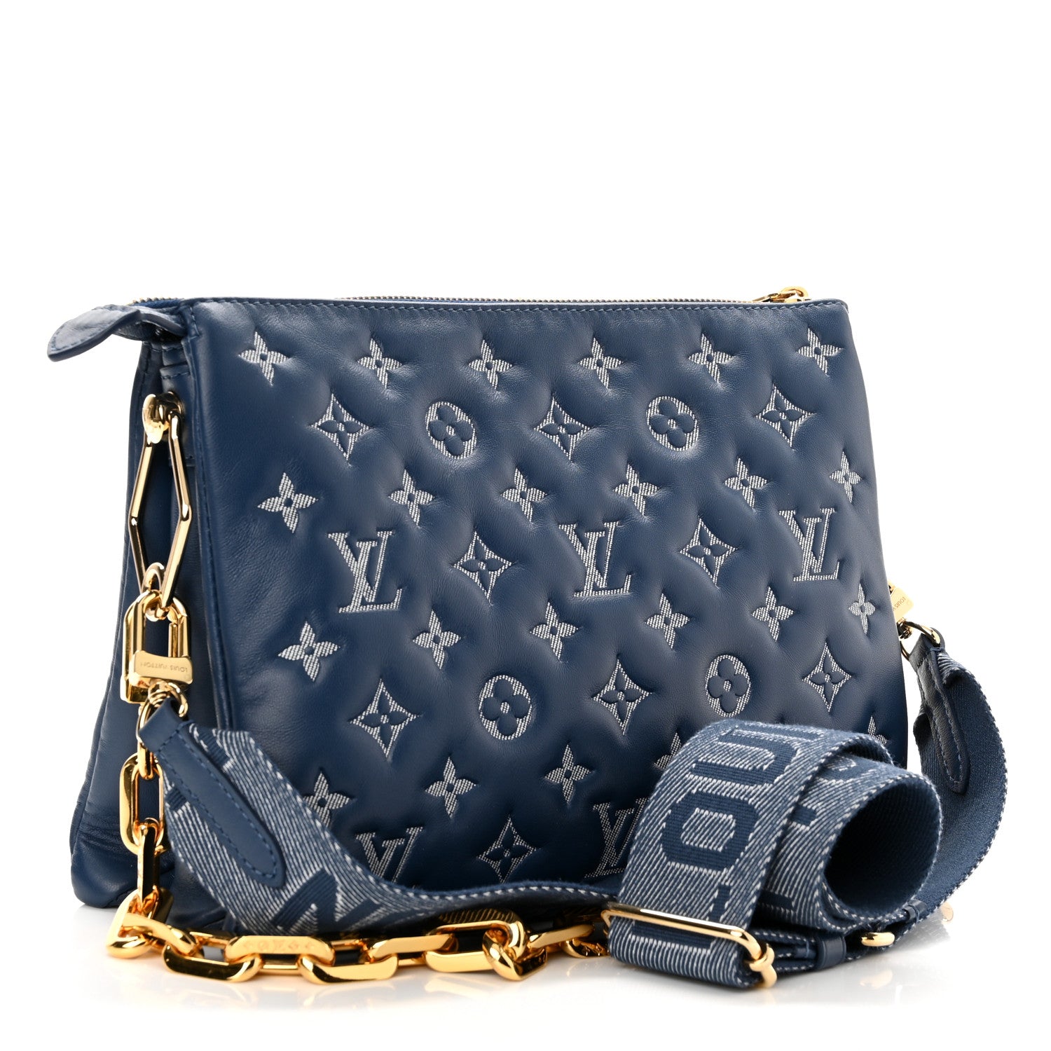Louis Vuitton Lambskin Embossed Monogram Coussin PM Denim Blue 2 of 9