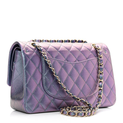 Chanel Iridescent Caviar Quilted Medium Double Flap Dark Blue 3 of 11