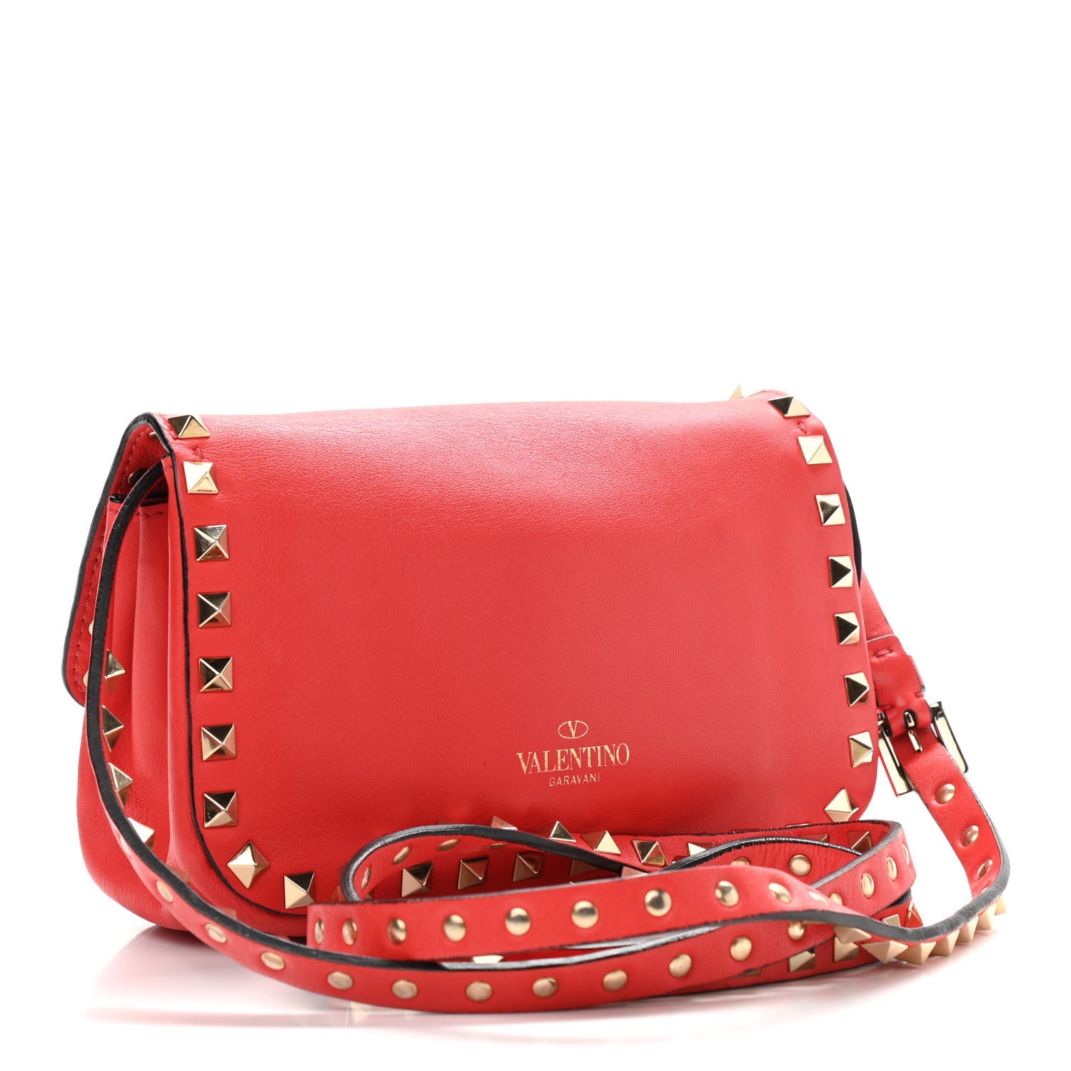Valentino Garavani Vitello Mini Rockstud Flap Saddle Crossbody Bag Deep Orange 3 of 11