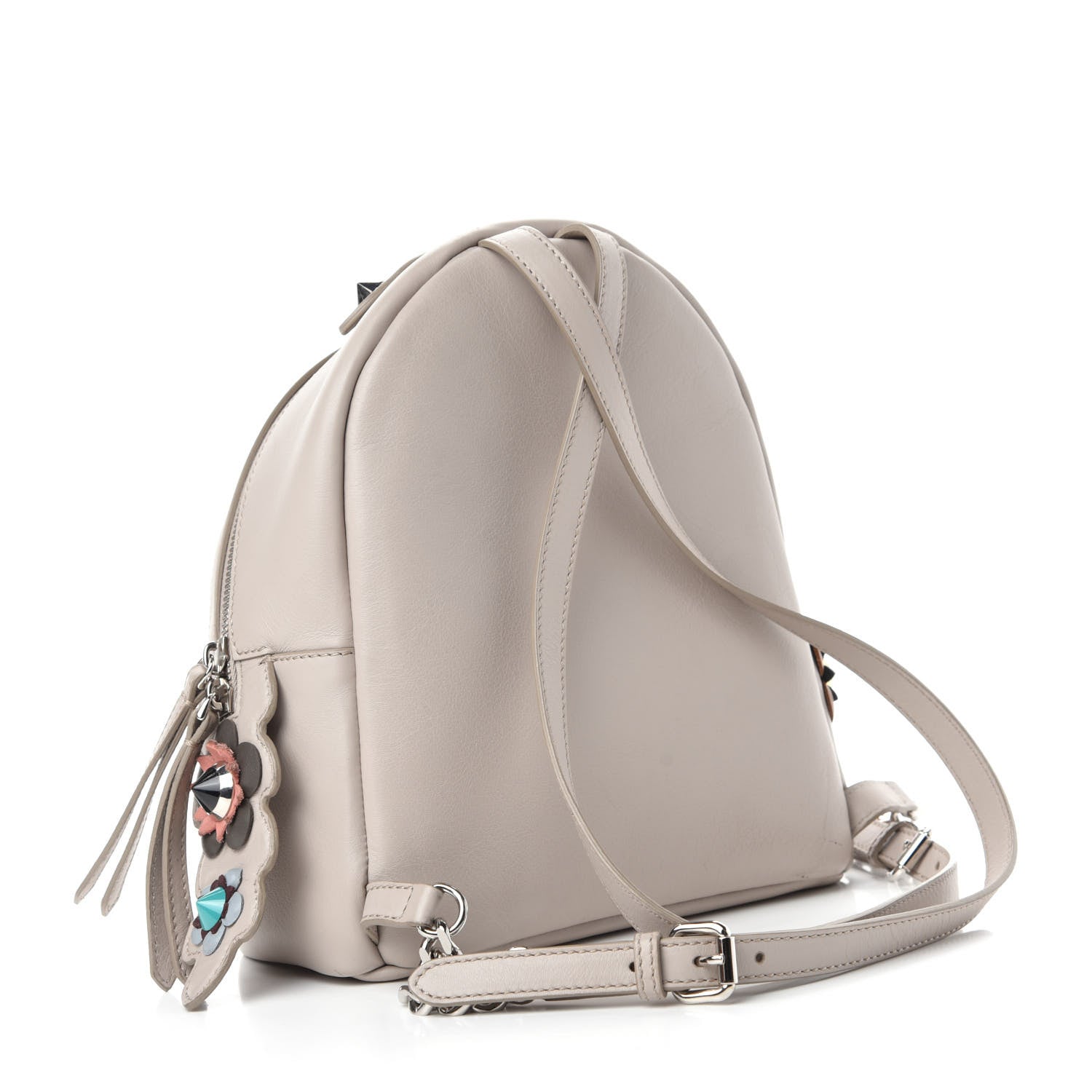 Fendi Vitello Dolce Flowerland Studded Mini Backpack Grigio Polvere Multicolor 3 of 17