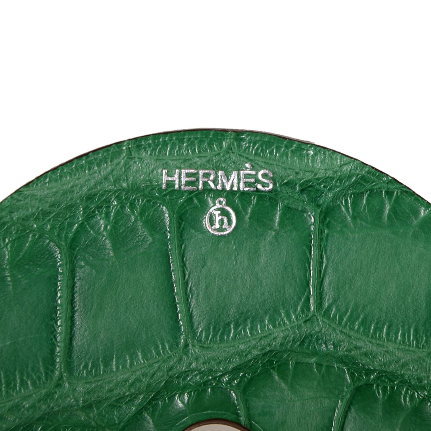 Hermes Matte Alligator Petit H Rond GM Necklace Cactus Mimosa 3 of 5