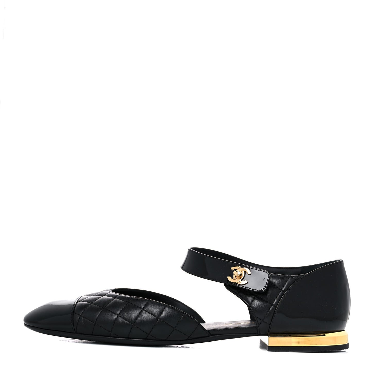 Patent Lambskin Quilted Cap Toe Ballerina Flats 41 Black