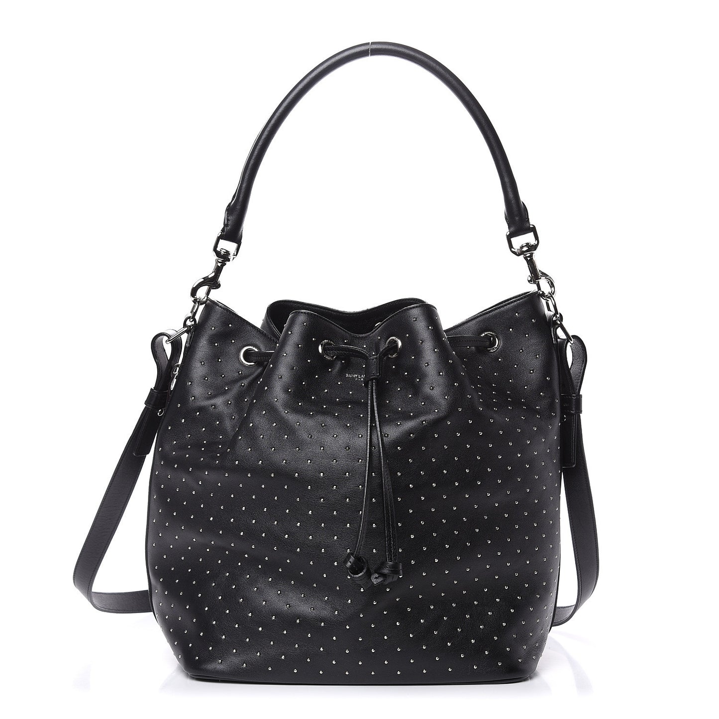 Calfskin Studded Medium Emmanuelle Bucket Bag Black