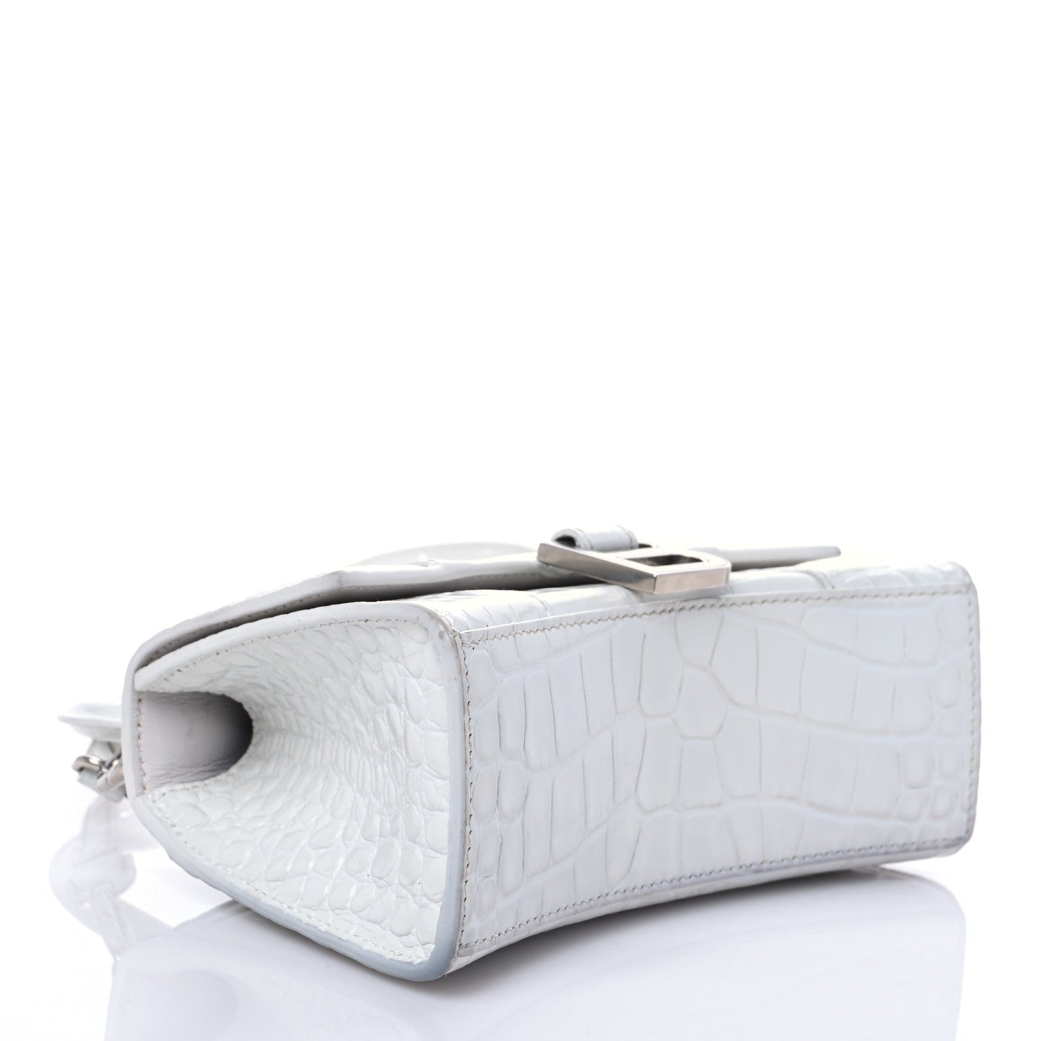 Balenciaga Shiny Calfskin Crocodile Embossed Hourglass Top Handle Bag XS White 4 of 7