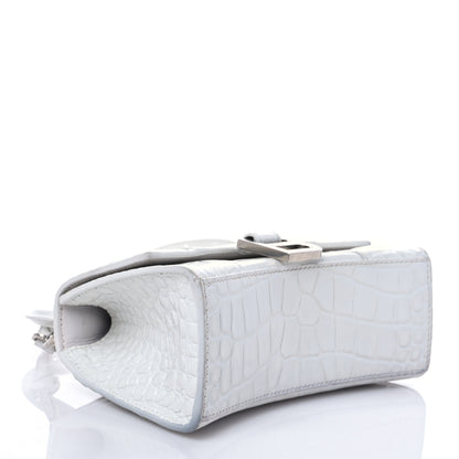 Balenciaga Shiny Calfskin Crocodile Embossed Hourglass Top Handle Bag XS White 4 of 7