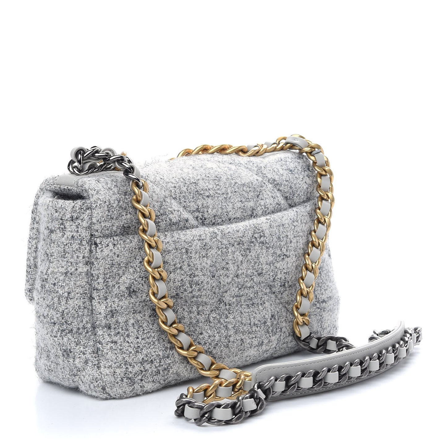 Tweed Quilted Medium Chanel 19 Flap Grey Ecru