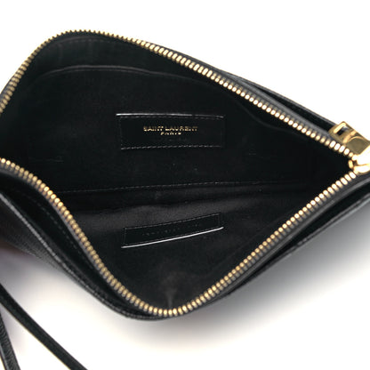 Saint Laurent Grain De Poudre Chevron Monogram Large Bill Pouch Black 5 of 7