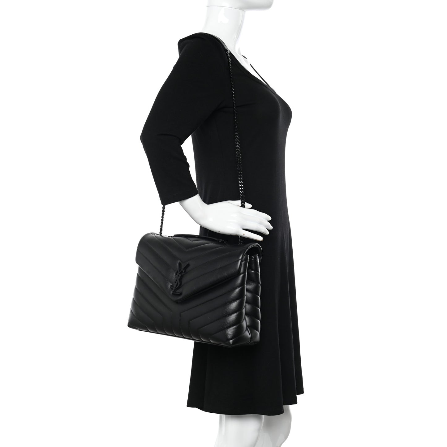 Calfskin Y Quilted Monogram Monochrome Medium Loulou Chain Satchel Black