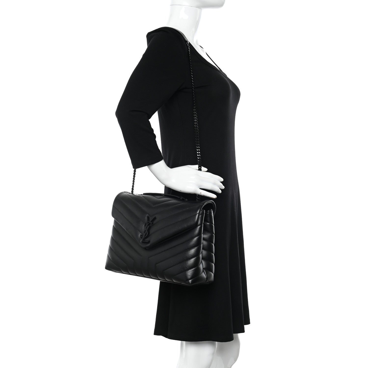 Saint Laurent Calfskin Y Quilted Monogram Monochrome Medium Loulou Chain Satchel Black 2 of 10
