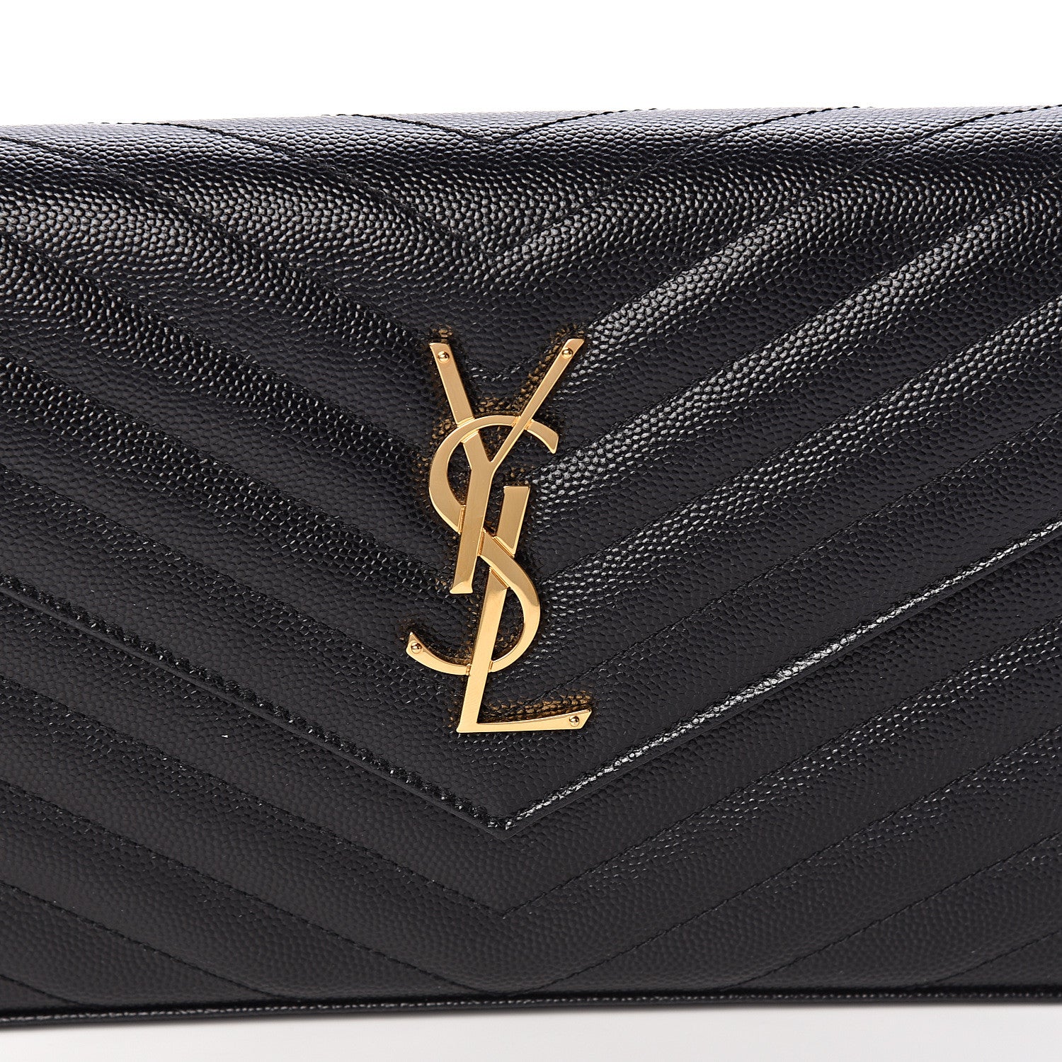 Saint Laurent Grain De Poudre Matelasse Chevron Monogram Chain Wallet Black 9 of 10