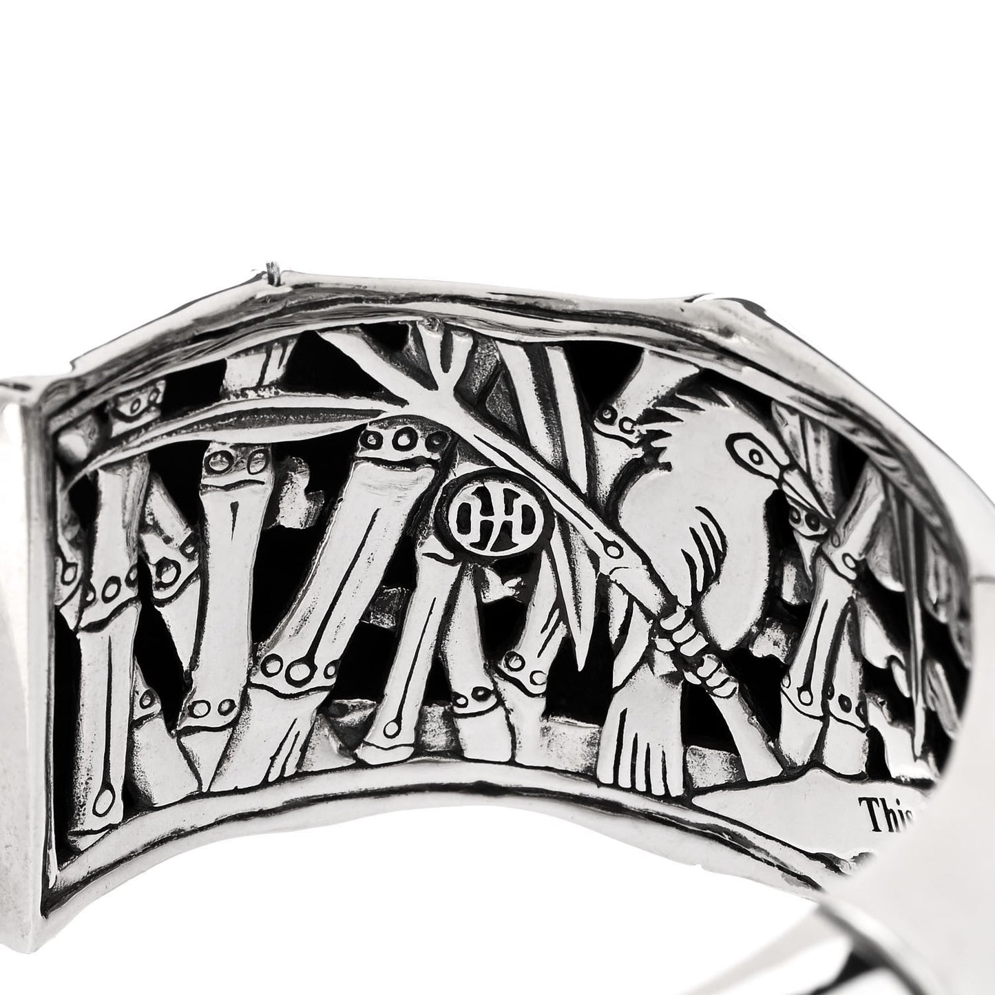 Sterling Silver Wide Bamboo Kick Cuff Bracelet