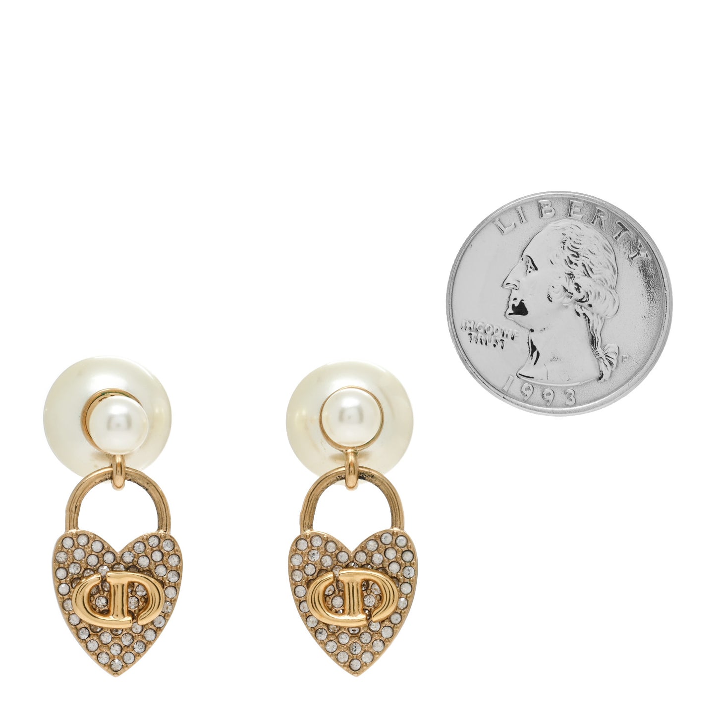Pearl Crystal Dior Heart Tribales Drop Earrings Gold