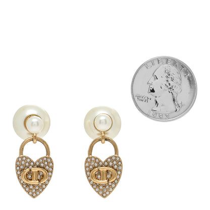 Christian Dior Pearl Crystal Dior Heart Tribales Drop Earrings Gold 2 of 4