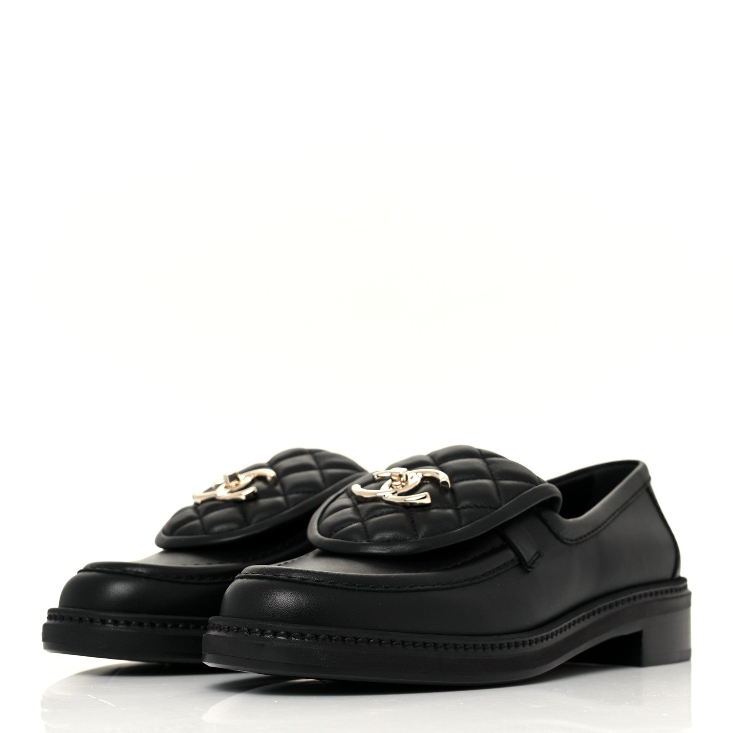 Chanel Lambskin Quilted CC Turnlock Loafers 37.5 Black 3 of 9