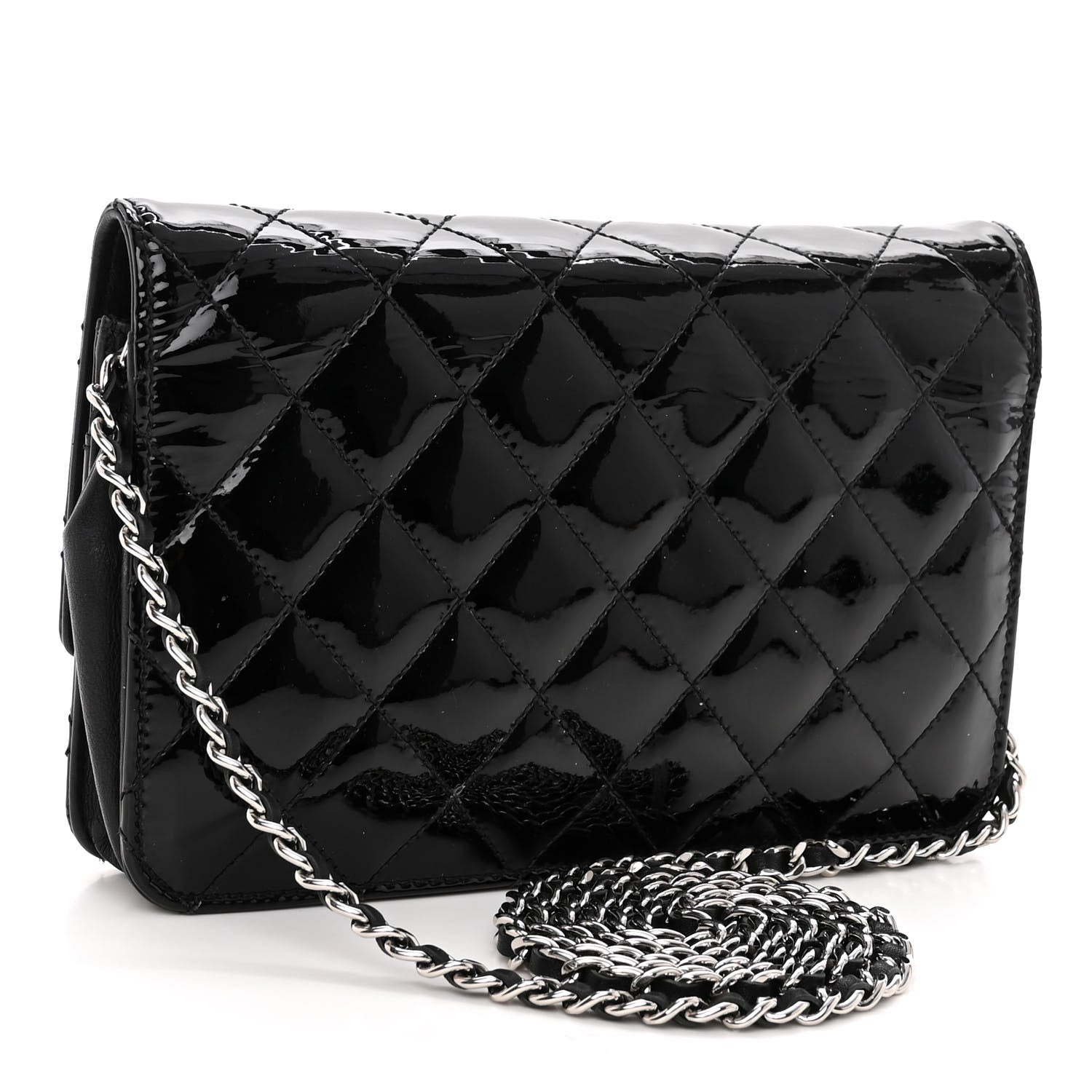 Chanel Patent Quilted Brilliant Wallet On Chain WOC Black 3 of 11