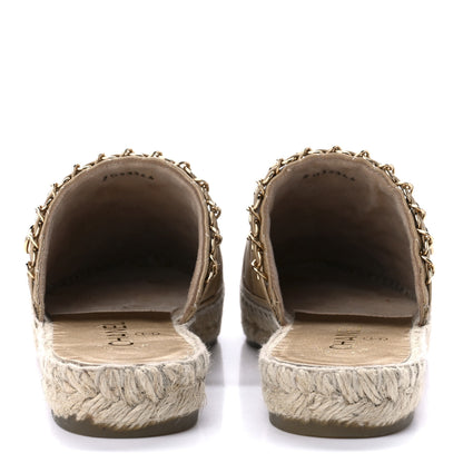 Chanel Metallic Calfskin Lambskin Grosgrain Quilted CC Chain Espadrille Mules 37 Gold Black 6 of 13