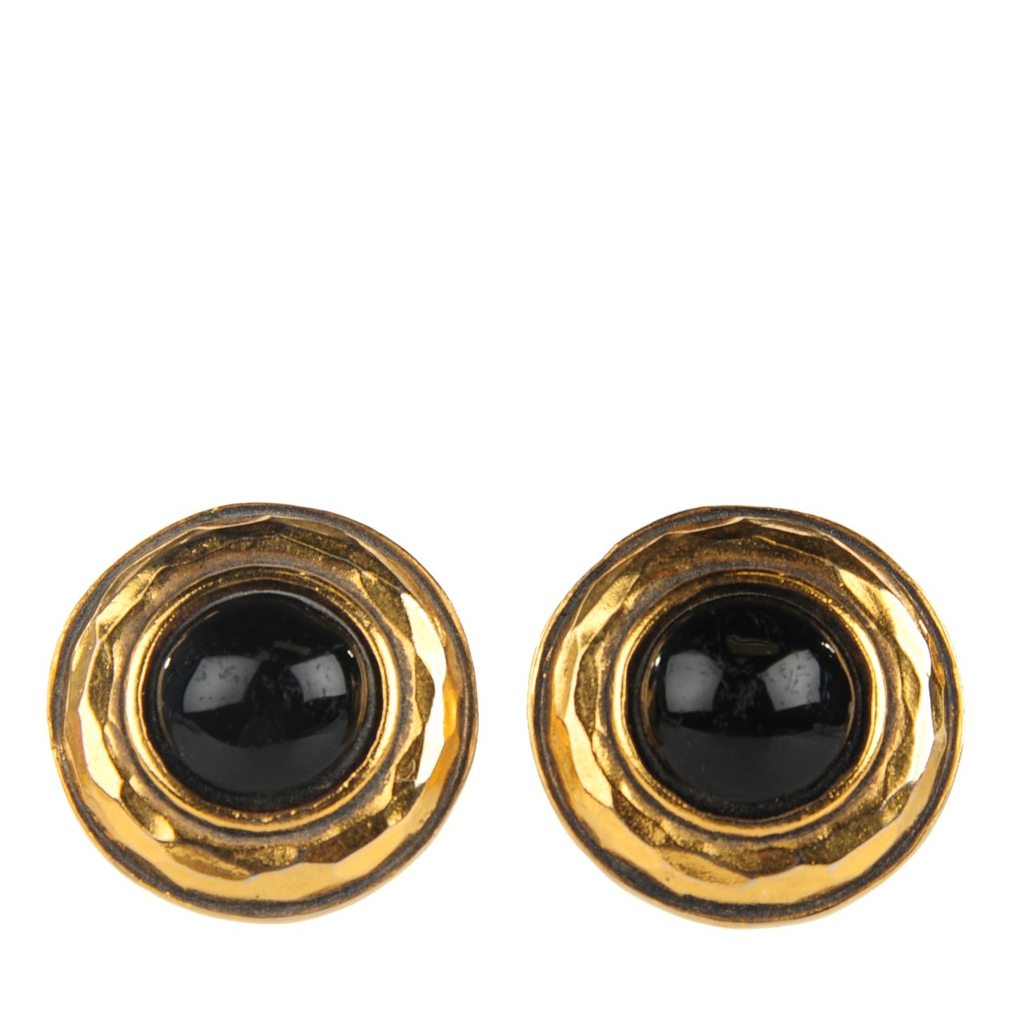 Onyx Clip On Round Earrings Black Gold