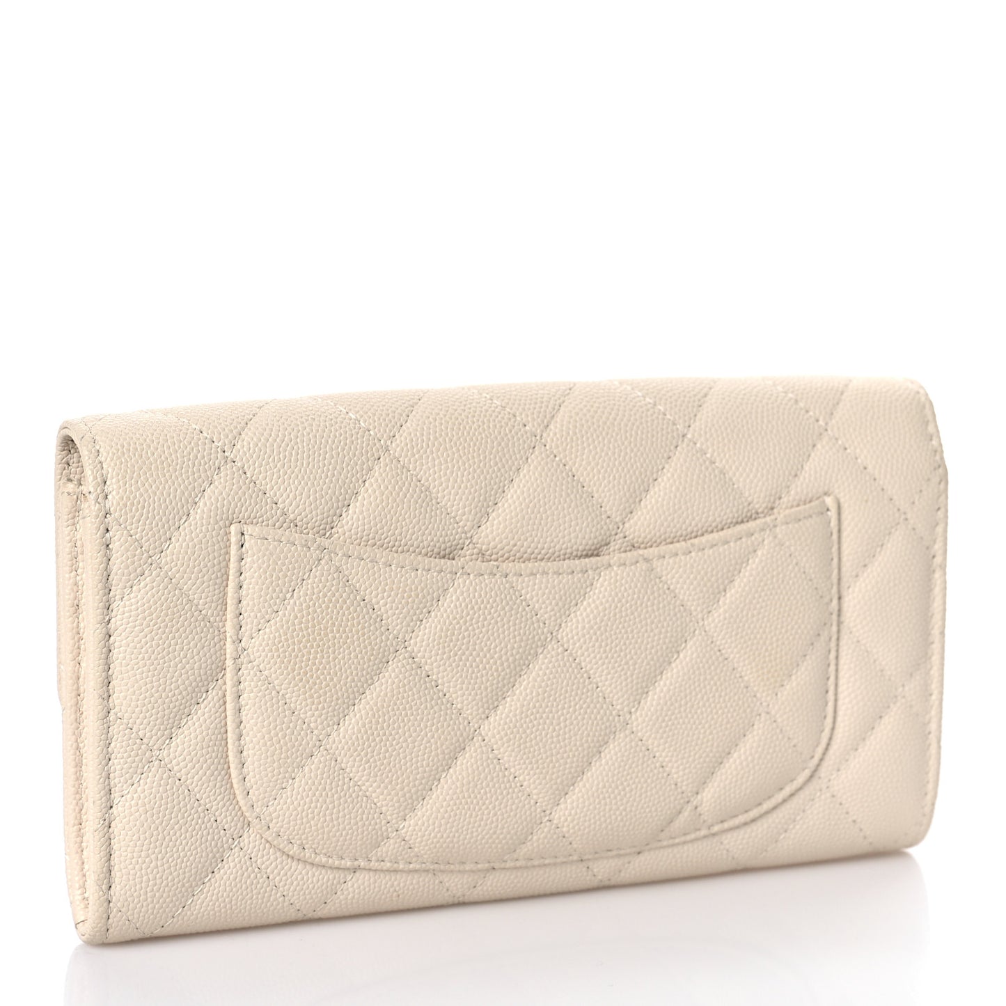 Caviar Quilted Large Gusset Flap Wallet Beige
