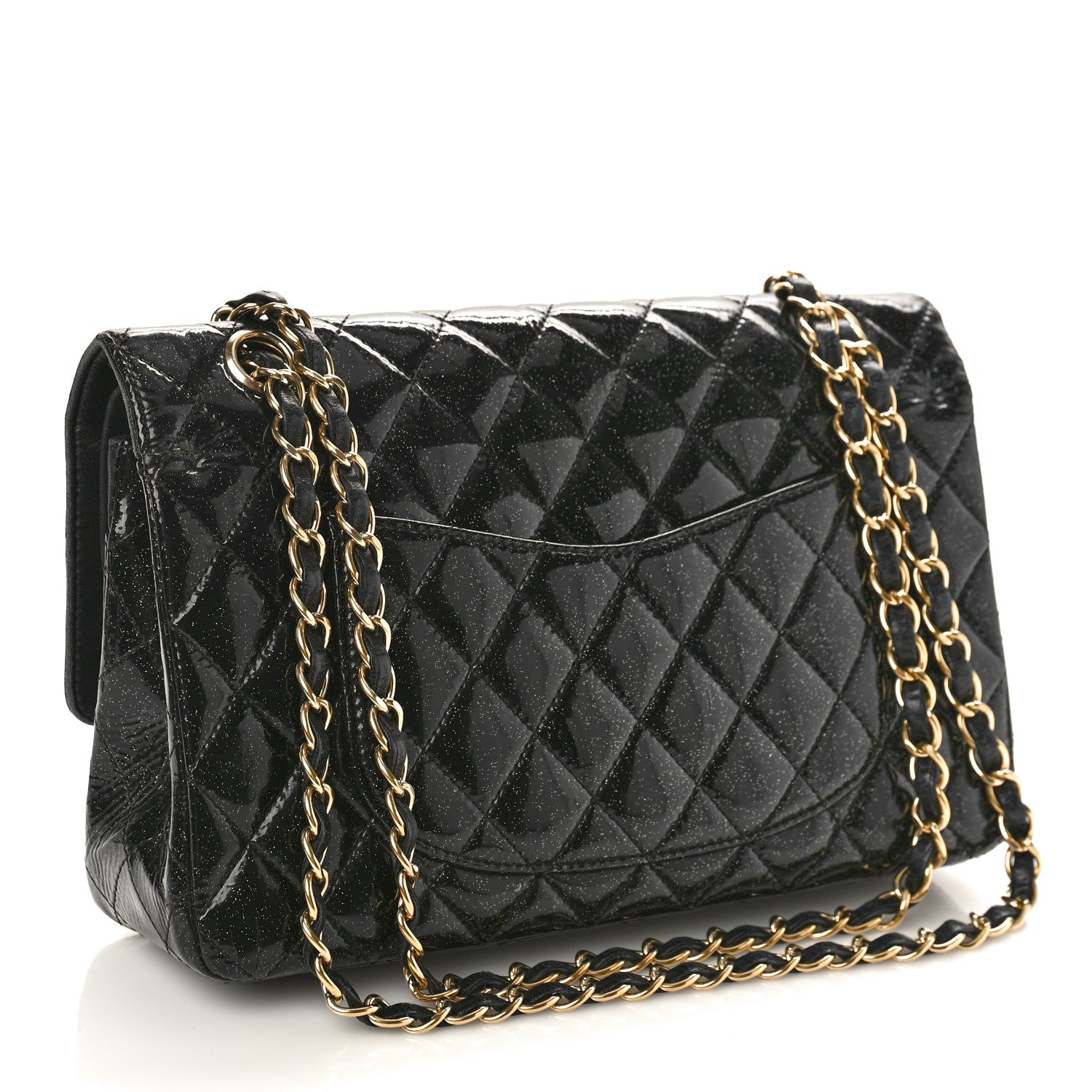 Chanel Patent Quilted Sparkle Glitter Medium Double Flap Black 3 of 14