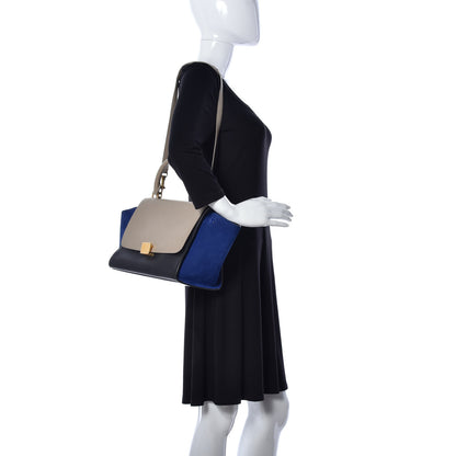 Celine Textured Calfskin Suede Small Tri-Color Trapeze Sand 2 of 9