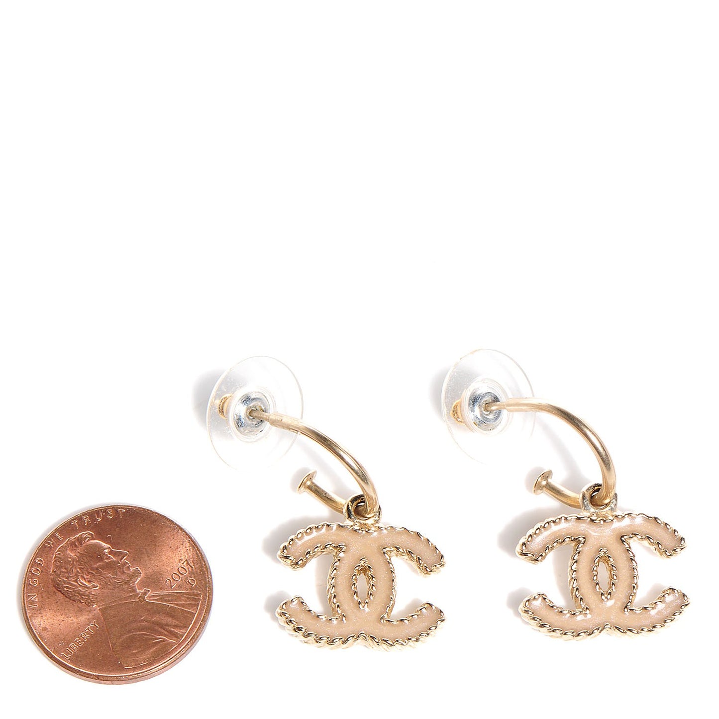 Enamel CC Dangle Earrings Gold Beige