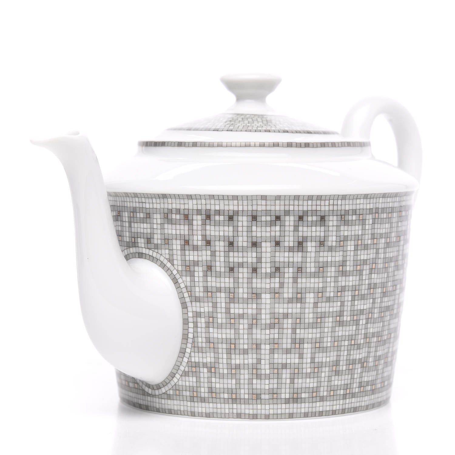 Hermes Porcelain Mosaique Au 24 Platine Coffee/Tea Pot Platinum 3 of 9