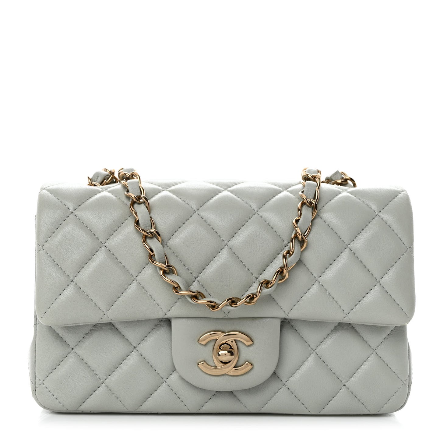 Lambskin Quilted Mini Rectangular Flap Grey