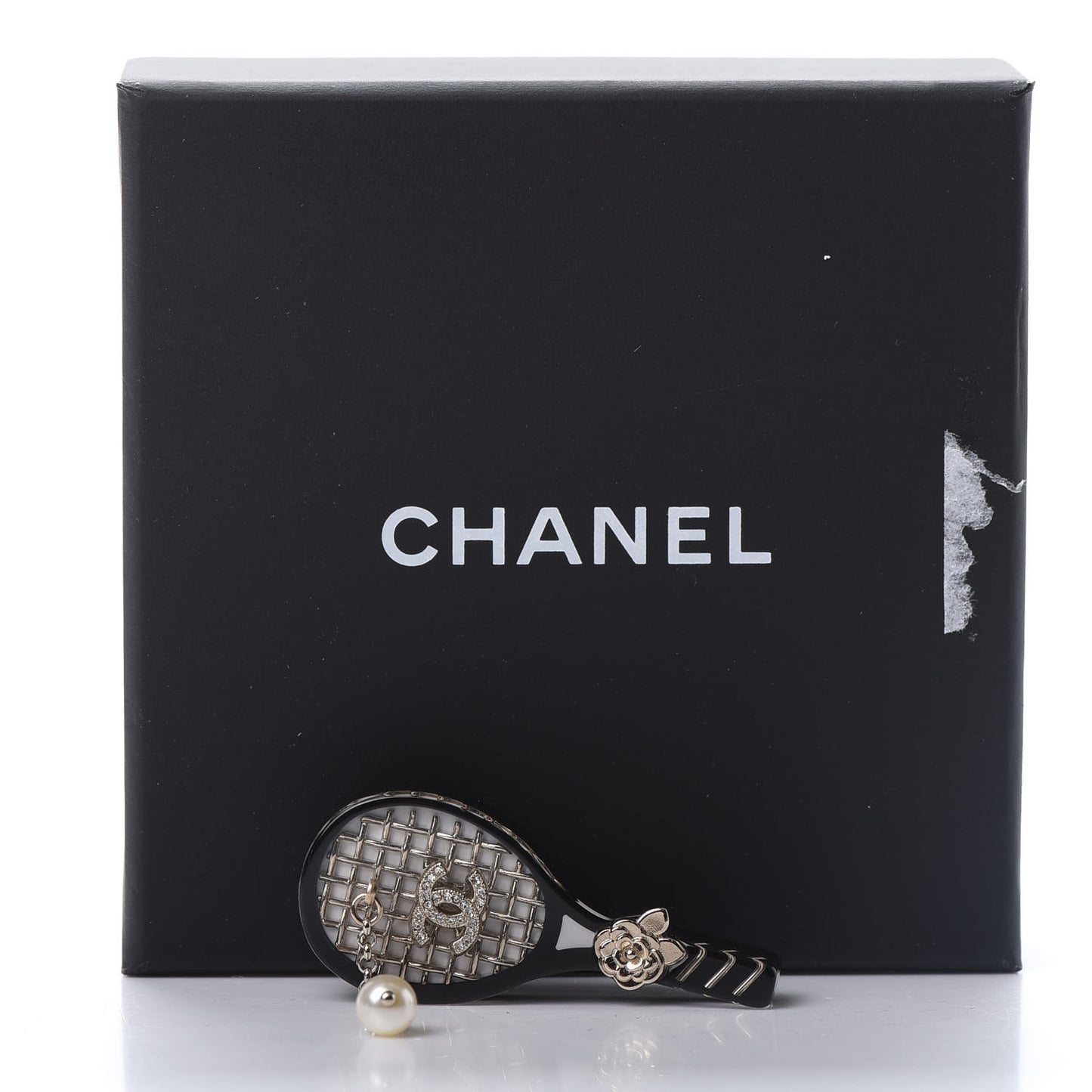 Metal Resin Pearls Strass Tennis Racket Brooch Gold Black Pearly White