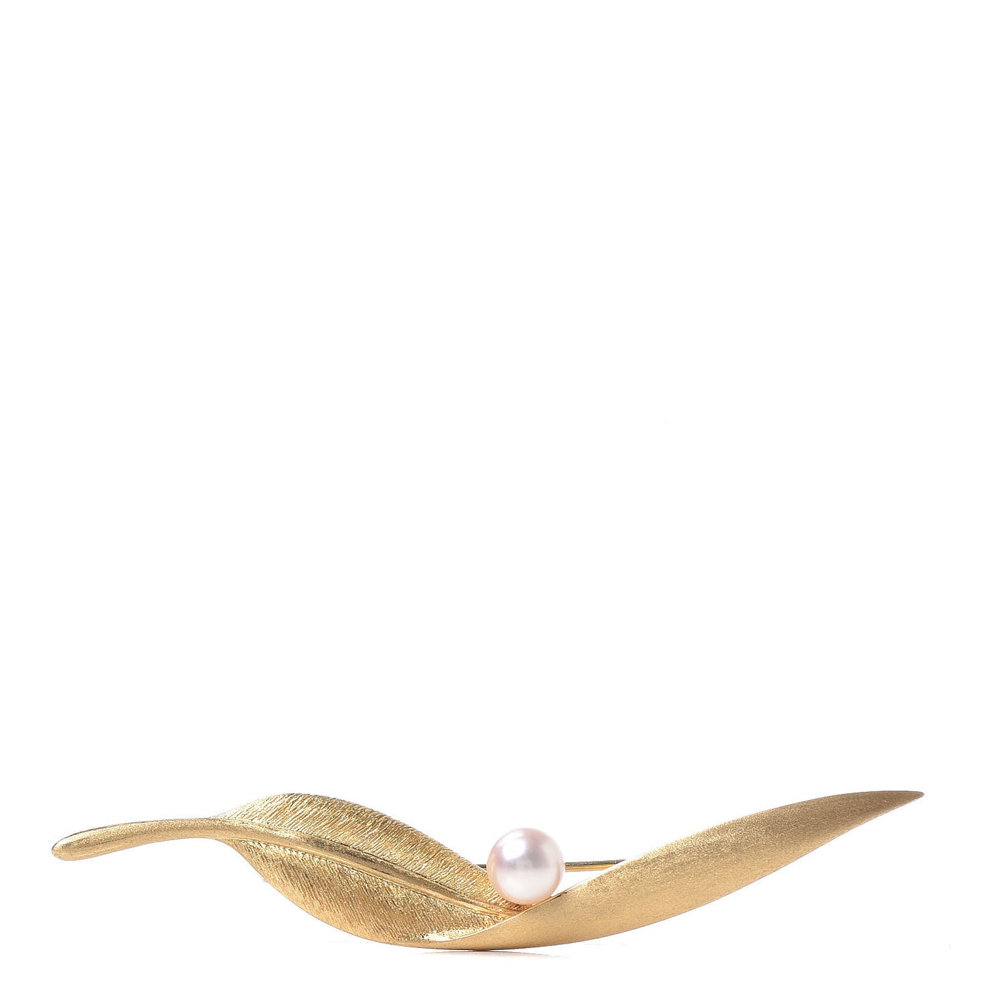 18K Yellow Gold Akoya Pearl 7mm Leaf Brooch