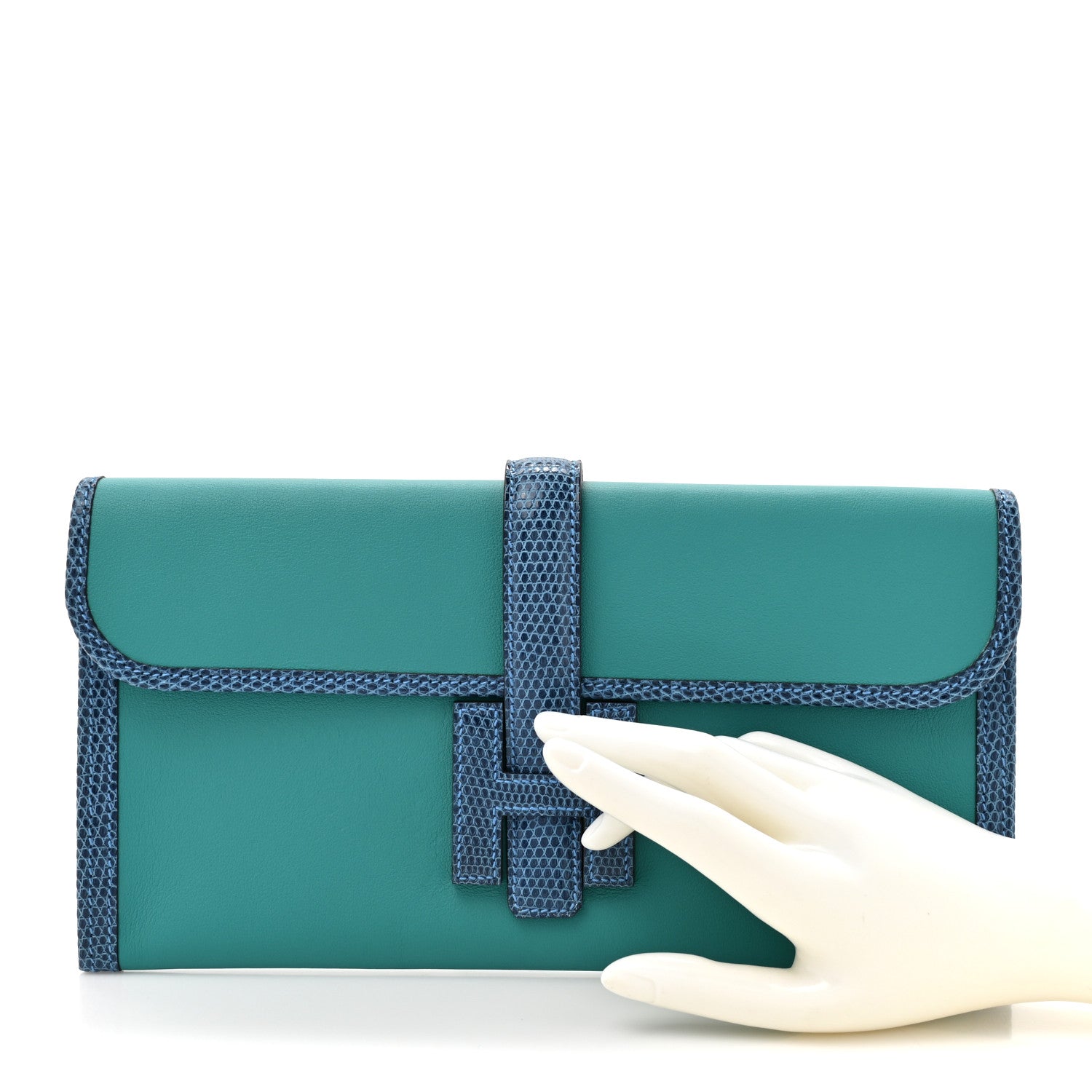 Hermes Swift Lizard Jige Elan Touch 29 Clutch Bleu Paon Mykonos 2 of 7