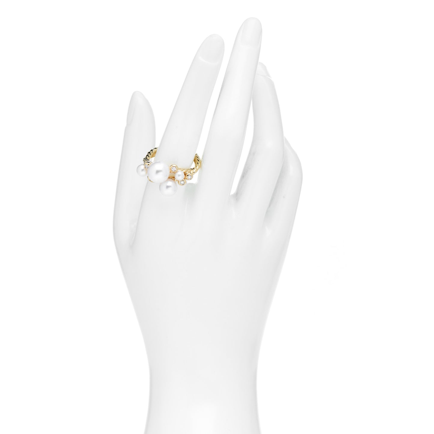 18K Yellow Gold Diamond Pearl Cluster Cable Ring 60 9