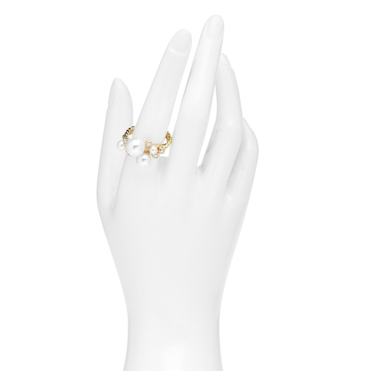 David Yurman 18K Yellow Gold Diamond Pearl Cluster Cable Ring 60 9 2 of 5