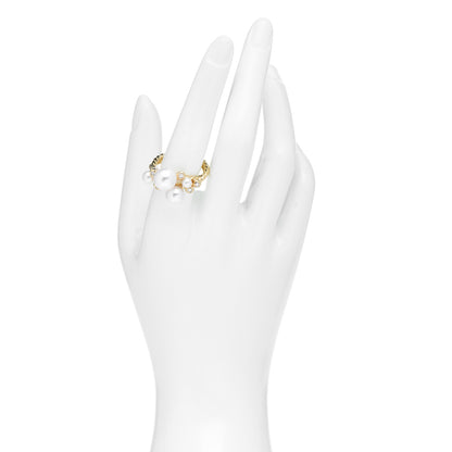 David Yurman 18K Yellow Gold Diamond Pearl Cluster Cable Ring 60 9 2 of 5