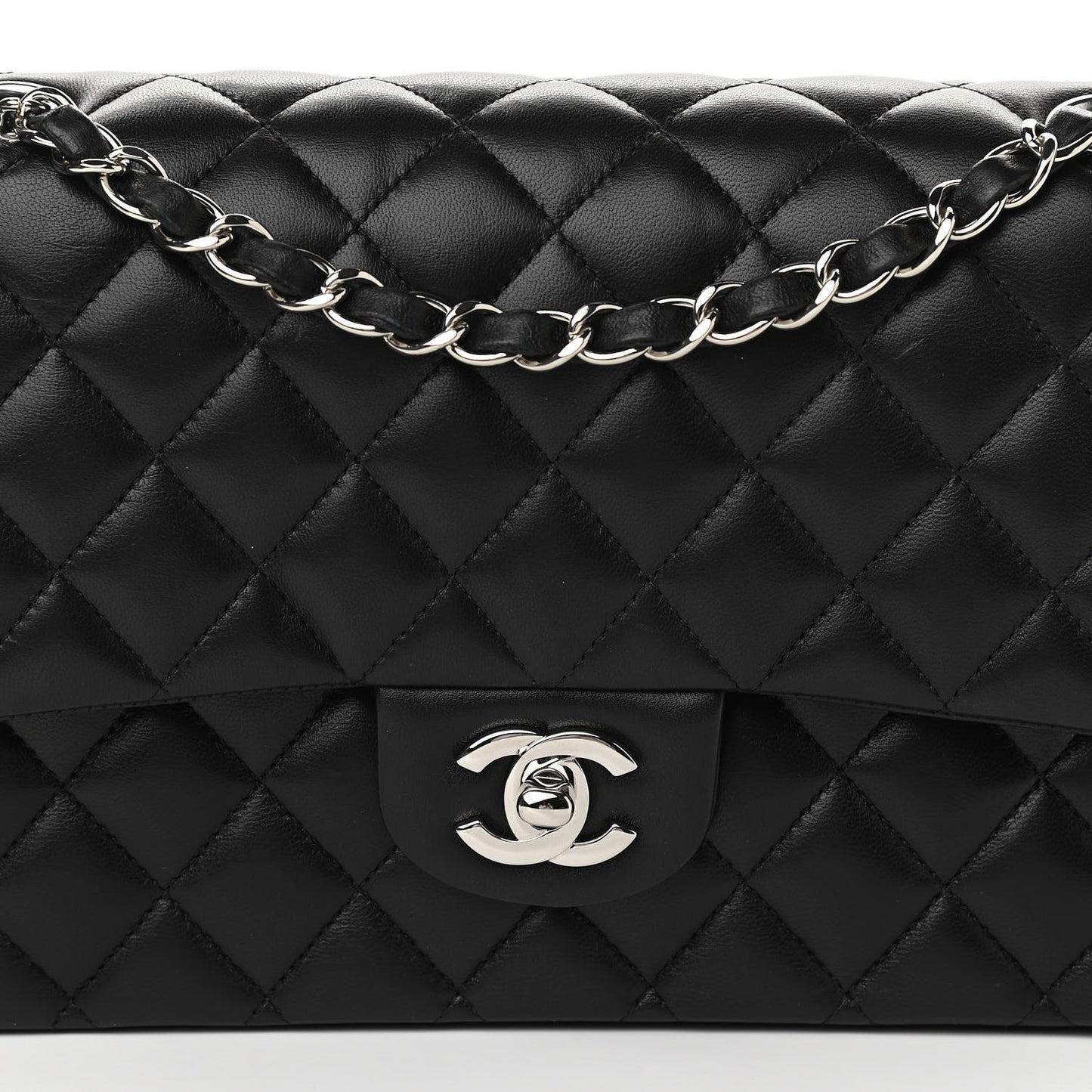 Lambskin Quilted Medium Double Flap Black