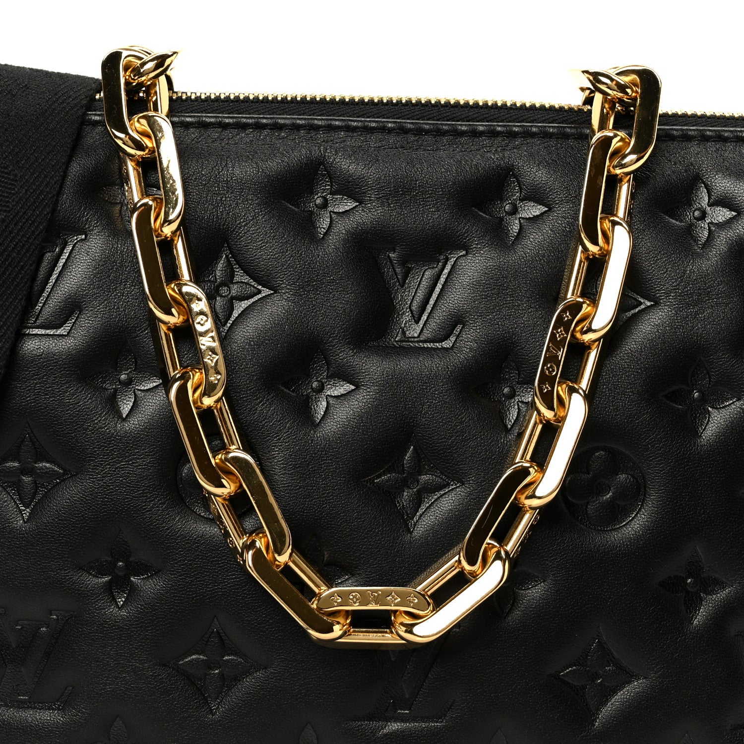 Louis Vuitton Lambskin Embossed Monogram Coussin PM Black 1867912
