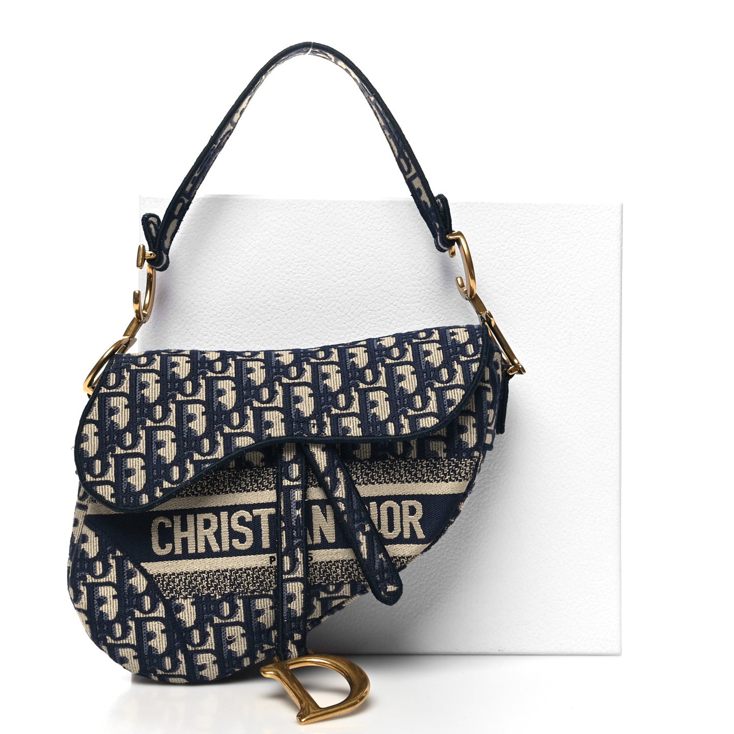 Oblique Embroidered Saddle Bag Blue