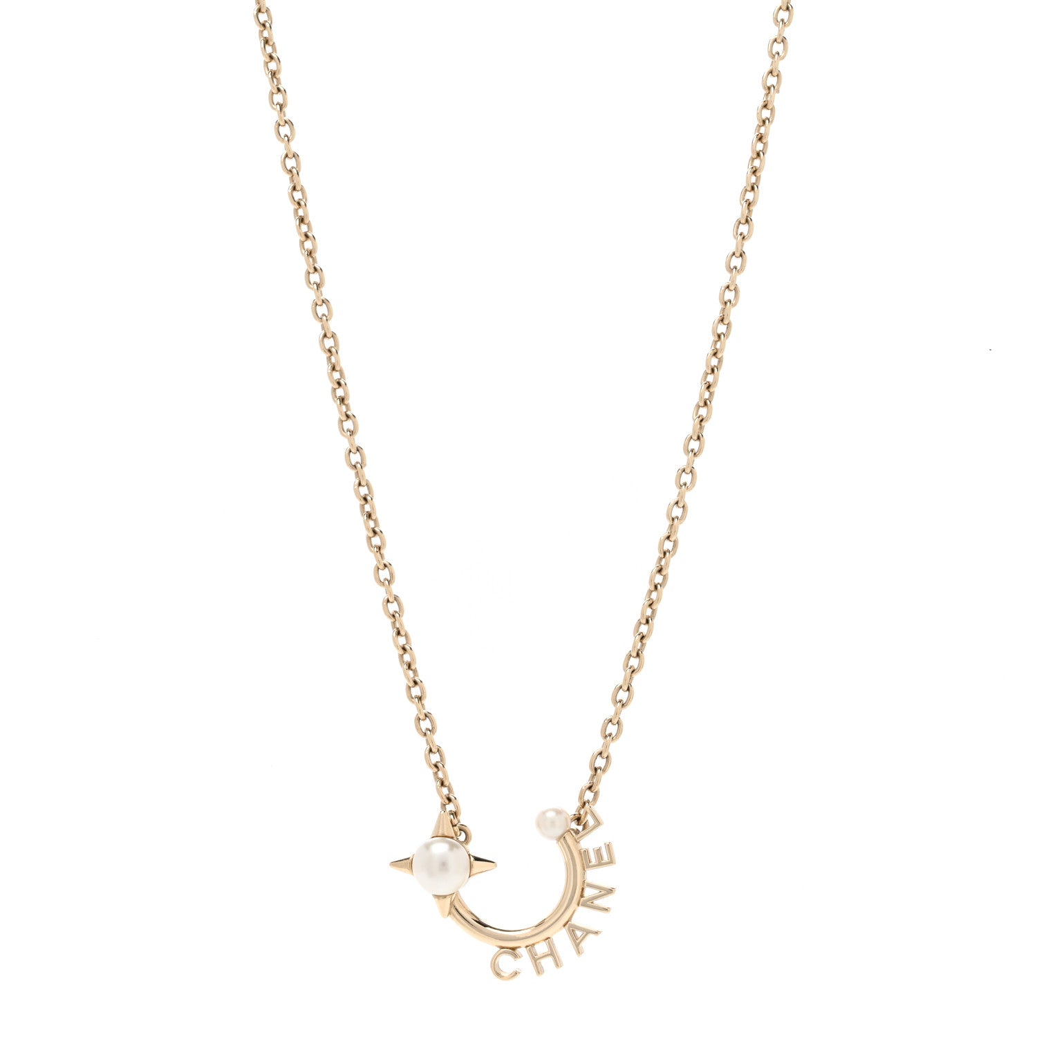 Chanel Pearl Logo Necklace Gold 1 of 4
